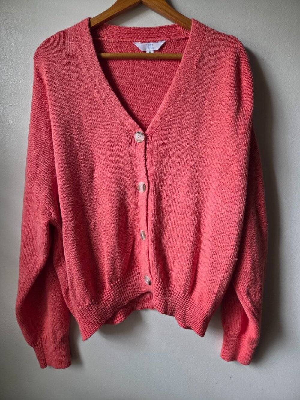 EUC TIME AND TRU 100% COTTON CORAL V NECK BUTTONED CARDIGAN SIZE XL